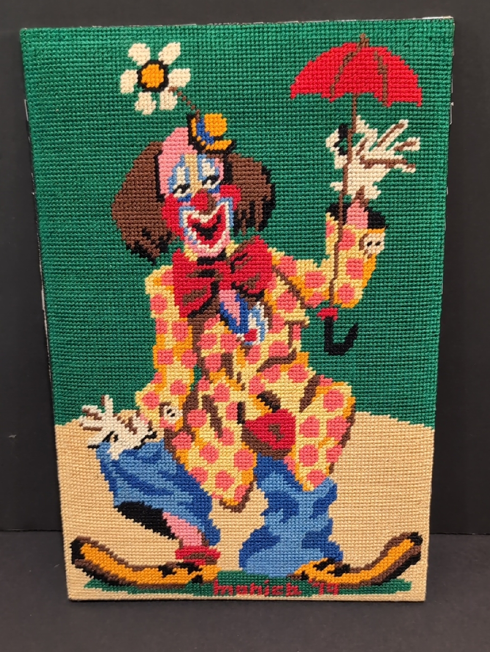 Vintage Finished Needlepoint Circus Clown On Board Creations Margot De Paris